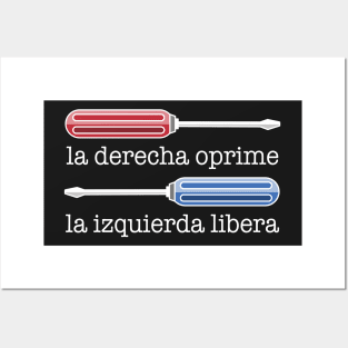 Rightie Tightie Leftie Loosie White Outlines - Spanish Translation; la derecha oprime, la izquierda libera Posters and Art